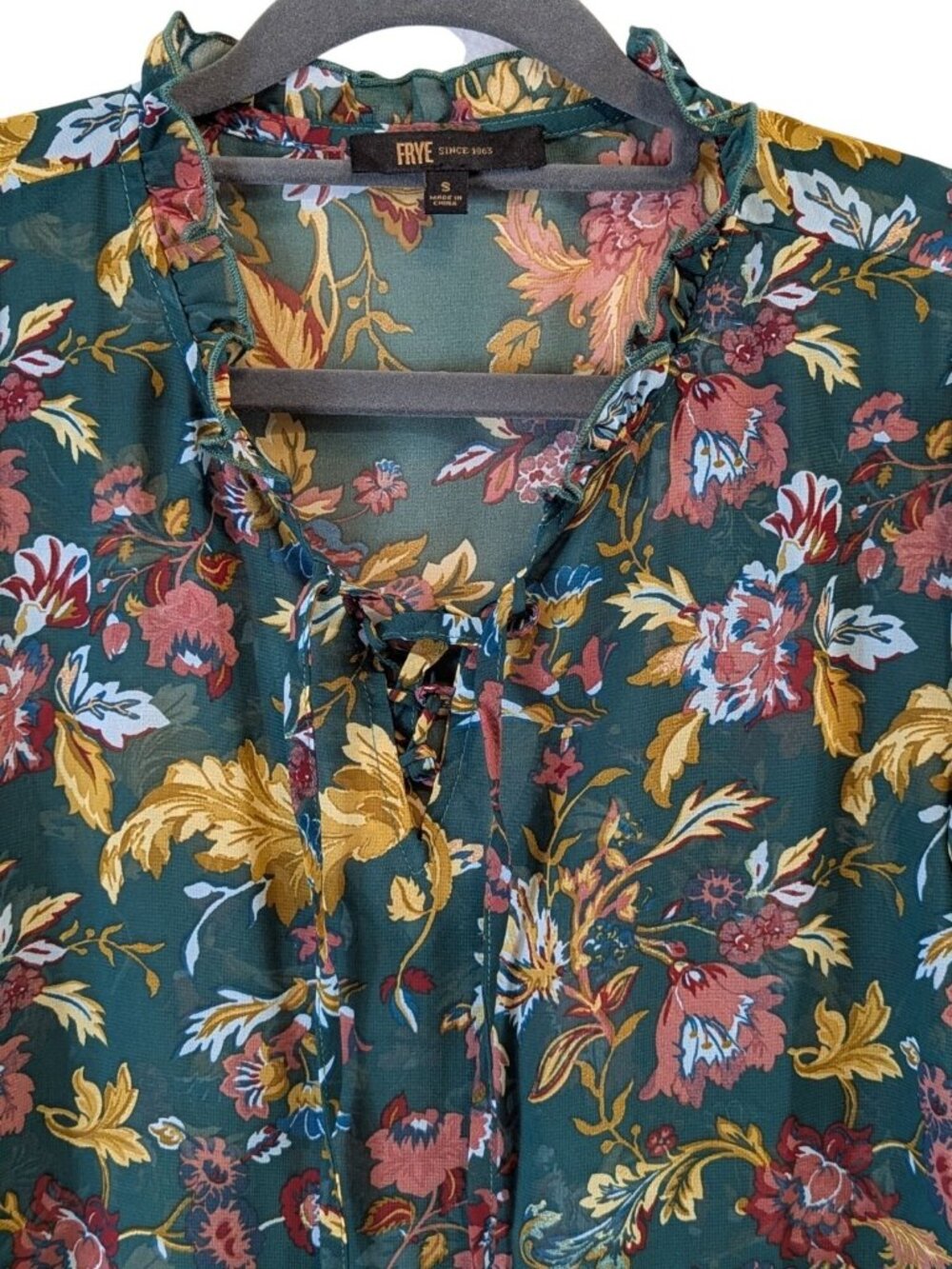 Frye Small Floral Prairie Peasant Top Bell Sleeve Boho Cottagecore Blouse Top - Picture 2 of 14